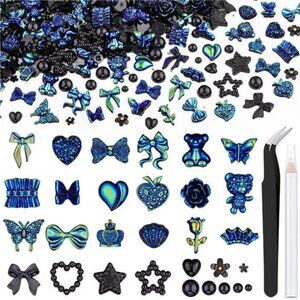 120 PCS 3D Nail Charms Butterfly Bow Star Heart Bear Shiny Jewels